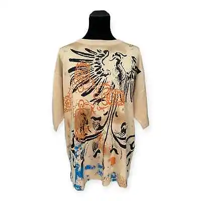 Buy Genelli | NWT | XL | Silk Blend Abstract Phoenix Graphic Short Sleeve Knit Shirt • 73.88£