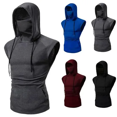 Buy Men's Workout Hooded Tank Tops Bodybuilding Muscle Shirts Sleeveless Gym Hoodies • 10.79£