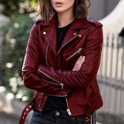 Buy Ladies' Faux PU Leather Zippered Slim Fit Biker Jacket Fashion Coat Plus Size • 26.27£