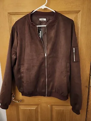 Buy Zeagoo Women Brown Faux Suede Bomber Jacket XL- New With Tags! • 14.17£