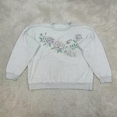 Buy Vintage Floral Sweatshirt Womens Extra Large Jumper Sweater Striped Flowers • 16.99£