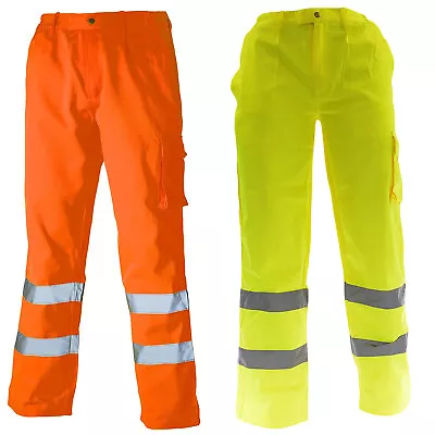 Buy Hi Viz Work Trousers Polycotton Cargo Combat Safety Pants Orange Yellow Dickies • 13.99£