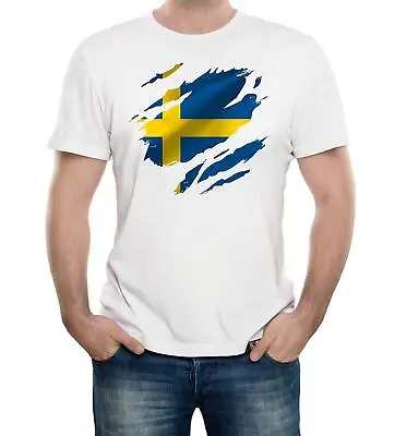 Buy Torn Sweden Flag Men's T-Shirt Swedish Stockholm Country National Football • 12.99£