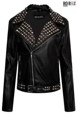 Buy Ro Rox Studded Biker Jacket Brando Faux Leather Punk Goth Womens Motorcycle • 80£