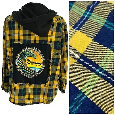 Buy Upcycled Flannel Shirt Womens 2X Surf Beach Yellow Plaid Country Grunge Camp • 38.55£