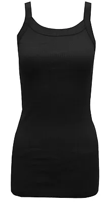 Buy Women Ladies Plain Bright Stretchy Ribbed T Shirt Strap Summer Vest Top UK 8-14  • 4.90£