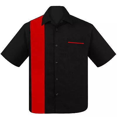 Buy STEADY CLOTHING Poplin Single Panel Button Up Bowling Shirt Black Red L NEW • 34.70£