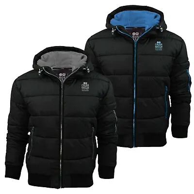 Buy Mens Crosshatch Quilted Padded Hood Jacket Fleece Lined Winter Coat- Zip Pockets • 44.99£