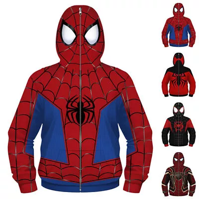 Buy SpiderMan Full Zip Hoodie Over Face Mask Kid BoysWarm  Jacket Hoody Costumes • 12.89£