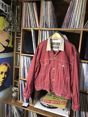 Buy Men’s Levi Trucker Denim Jacket Vintage Rare Red Size Great Condition L / XL • 37.99£
