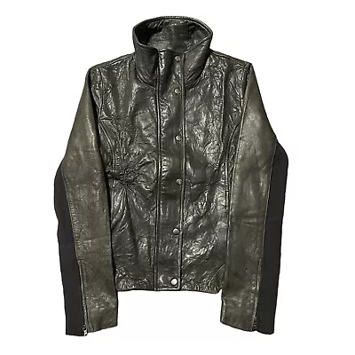 Buy GAP Genuine Lamb Leather Jacket Brown Stretch Fabric Vintage Y2K Womens Medium • 19.99£
