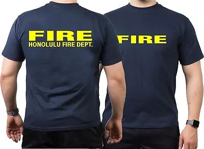 Buy Navy, Honolulu (Hawaii) Fire Dept. T-Shirt (Neon Yellow) • 25.04£