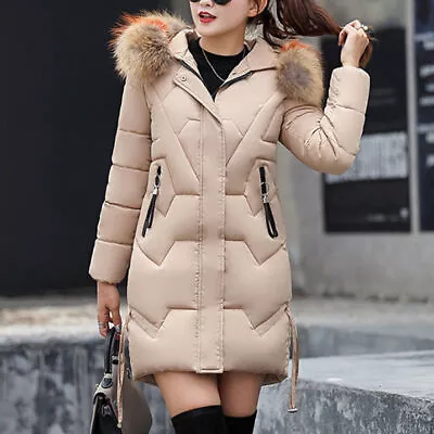 Buy Women Colorful Slim Fur Collar Hooded Coat Jacket Parka Outwear Down New Warm • 31.52£