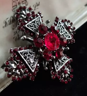 Buy Gothic Red Crystal Black Maltese Cross Brooch Pin Vintage Style Jewellery • 8.95£