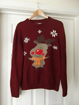 Buy Mens Christmas Jumper Burgandy/Red Wine With Rudolf Pictorial Size XL • 9.99£
