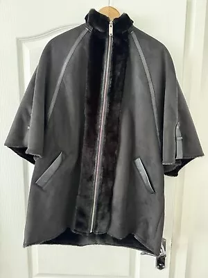 Buy River Island Womens Zipped Short Sleeve Fur Lined Cape Jacket Coat Black Size S • 14.99£
