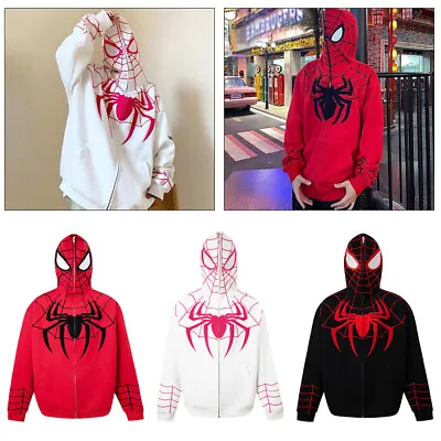 Buy Spiderman Web Hoodie Hip Hop Full Zip Sweatshirts Jacket Coats Streetwear Top • 24.69£