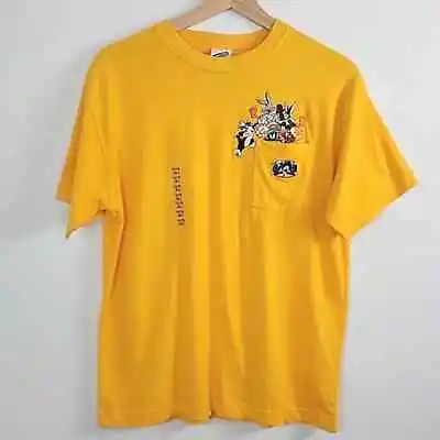 Buy Warner Bros. Vintage Embroidered Looney Tunes Yellow Pocket T-Shirt Youth XL • 20.08£