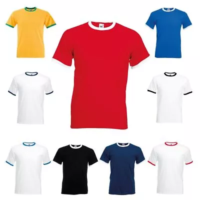 Buy Fruit Of The Loom Mens Ringer Two Tone T Shirt Contrast Plain Cotton Crew 61168 • 5.95£
