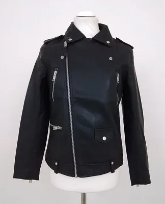 Buy Men's Biker Jacket Black Faux Leather Pockets Collared Zip Long Sleeve New F1 • 24.99£