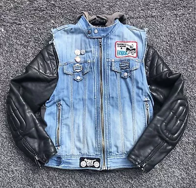 Buy Cafe Racer Real Leather Biker Jacket And Denim - Medium Size 42 • 55£