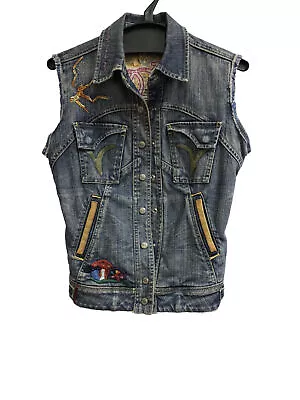 Buy People For Peace Denim Vest Sleeveless Patch Embroidered Women's Size Small • 30.88£