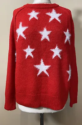 Buy Red Knit Christmas Jumper With Stars Women’s Size S (wear On Fabric) • 11.99£