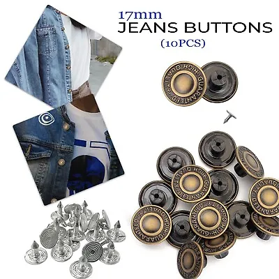 Buy Jeans Button Denim Replacement With Pins 10pcs DIY Jacket And Coat Trousers 17mm • 2.89£