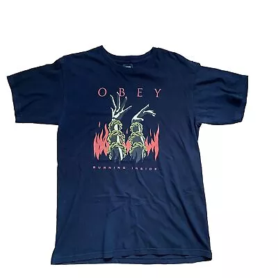 Buy Mens Obey Clothing Burning Inside Print Black T-shirt Tee Uk M Made In Mexico • 19£