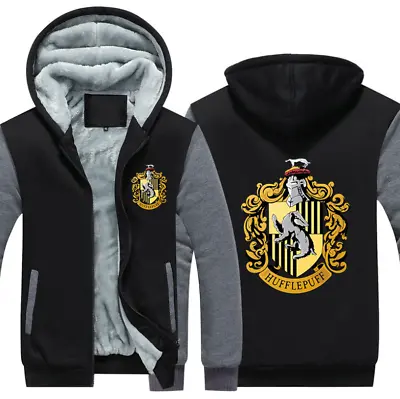 Buy Hufflepuff School Logo Thick Zipper Jacket Unisex Winter Fleece Warm Sweatshirt • 44.39£