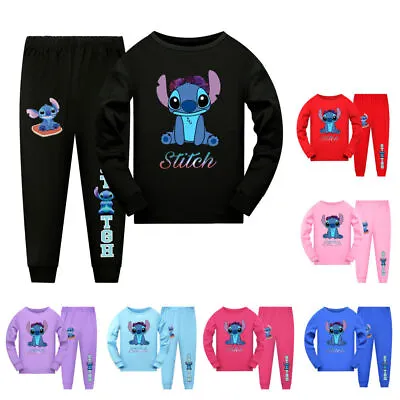 Buy Kids Lilo And Stitch T Shirt Pants Set Pajamas Long Sleeved Home Nightwear • 17.88£