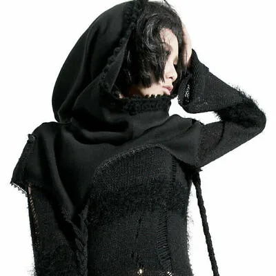Buy Steampunk Knitted Black Wool Ponchos Punk  Irregular Short Shawls Cappa Clothing • 40.79£