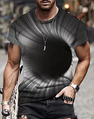 Buy Mens T Shirt Top Medium 3d Optical Illusion Crew Neck Graphic Novelty Black Hole • 10.99£
