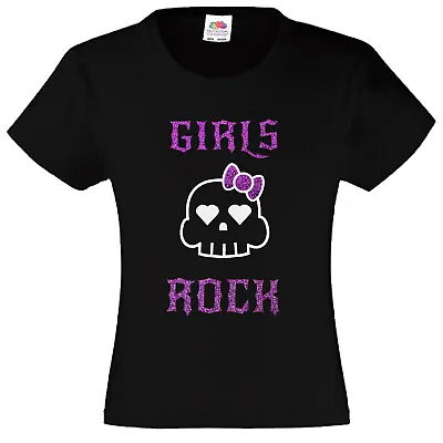 Buy Kids Girls Rock T Shirt Glitter Skull Festival Heavy Metal Grunge Punk Cool Tee • 9.95£