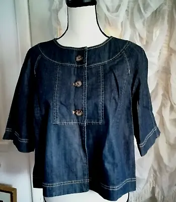 Buy Ann Taylor Cape Style Denim Jacket Dark Blue Women M Half Sleeve • 21.21£