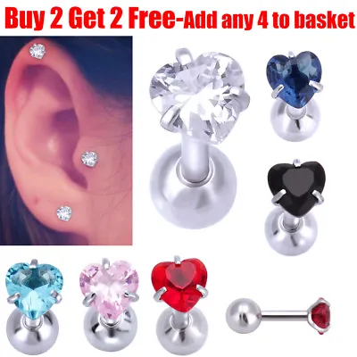 Buy Surgical Steel Heart Crystal Helix Tragus Stud Bar Cartilage Daith Stud Earring • 1.39£