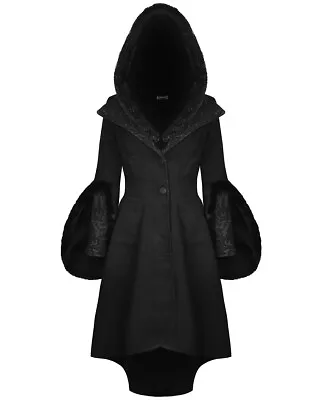 Buy Dark In Love Womens Gothic Hooded Coat Jacket Black Steampunk Victorian Faux Fur • 99.99£