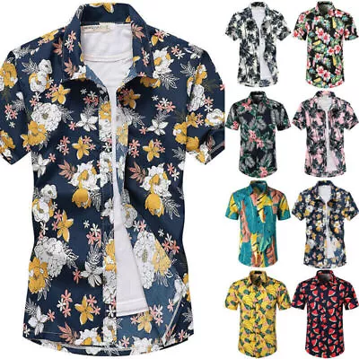 Buy Men Floral Print Shits Button Down Hawaiian Summer Casual Slim Fit T Shirt Tops • 11.75£