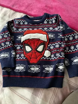 Buy Baby Boys 18-24 Months Spider-Man Xmas Jumper • 0.75£