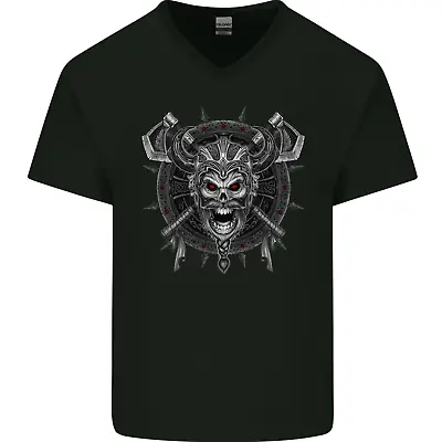 Buy Viking Skull With Swords & Shield Valhalla Mens V-Neck Cotton T-Shirt • 8.99£