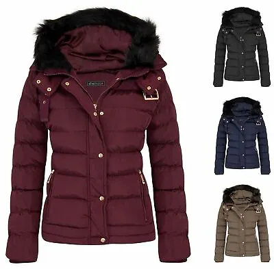 Buy Womens Ladies Padded Quilted Hooded Warm Winter Jacket Coat Size 8-16 • 41.99£