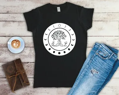 Buy Tree Of Life Moon Phases Ladies Fitted T Shirt Sizes SMALL-2XL • 12.49£