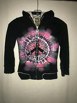 Buy Girls Kyut Black Peace Sign Bling Hoodie Size Small Fleece Lined • 2.41£