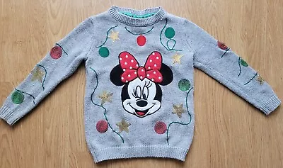 Buy Girls Grey Minnie Mouse Christmas Jumper Age 4-5 Years • 7£