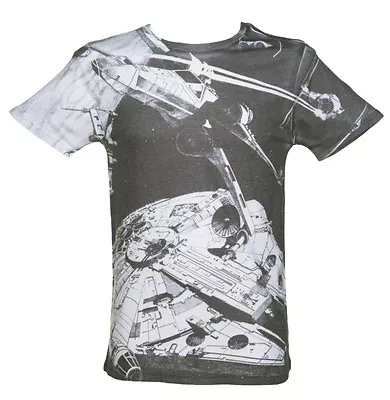 Buy Star Wars X-Wing Millennium Falcon Black And White Space Battle T-Shirt  • 14.99£