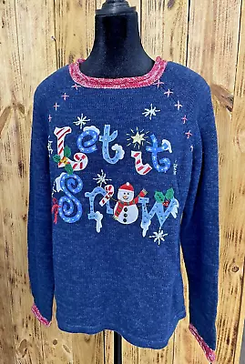 Buy Tiara International Embellished Ugly Christmas Sweater  LET IT SNOW - NWT Medium • 24.63£