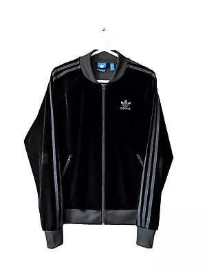 Buy Adidas Originals Track Jacket Womens Size 14 Full Zip Velour Velvet Black • 44.99£