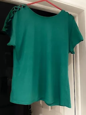 Buy Pep & Co Ladies Green Criss Cross Shoulder Cut Out Top Size 12 • 3£