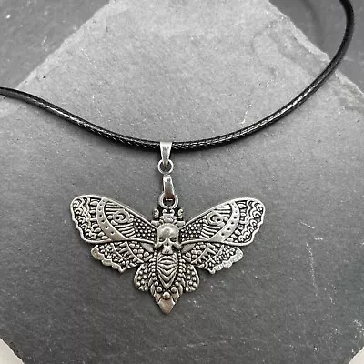 Buy Death Moth Skull Butterfly Pendant Necklace Goth Punk Retro Jewellery Black Cord • 4£