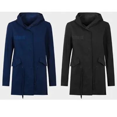 Buy Womens Black & Blue Cotton Zip Longline Summer Parka Jacket Coat Size XS To XL • 10.99£